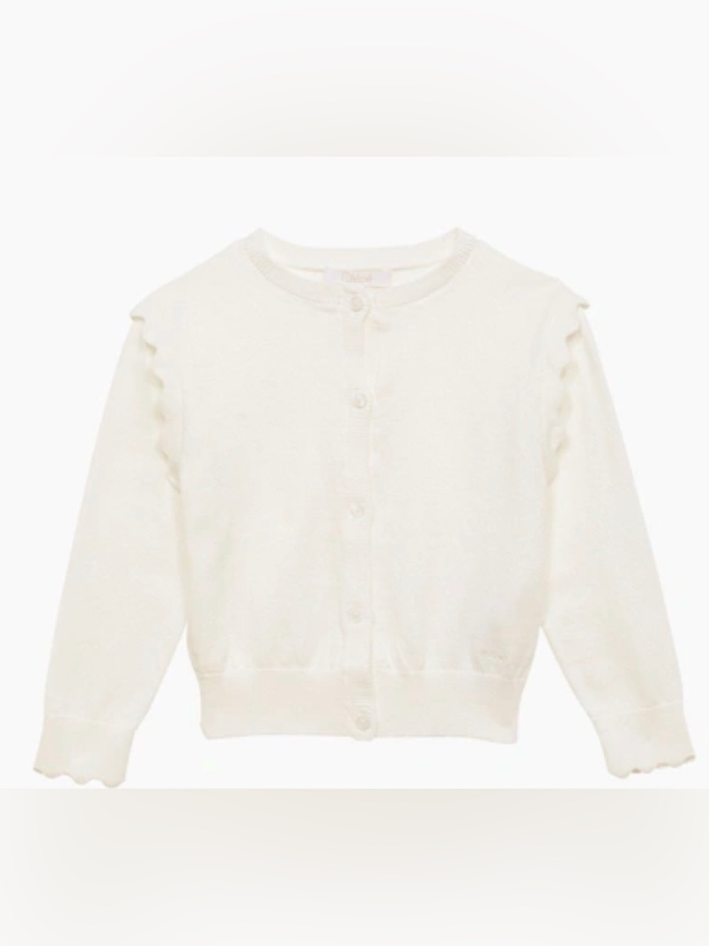 Chloe Kids' White Cotton Cardigan With Wavy Edges size 8